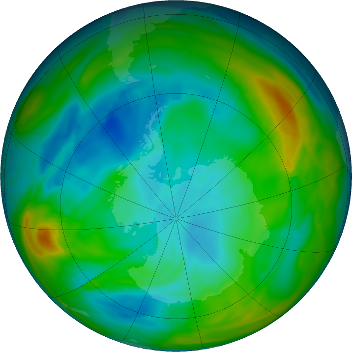 Antarctic ozone map for 08 July 2024